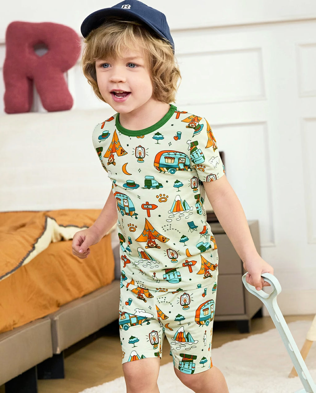 Tiny Campers Short Two-Piece Pajama Set, tiny campers bamboo short two piece pjs lifestyle 01