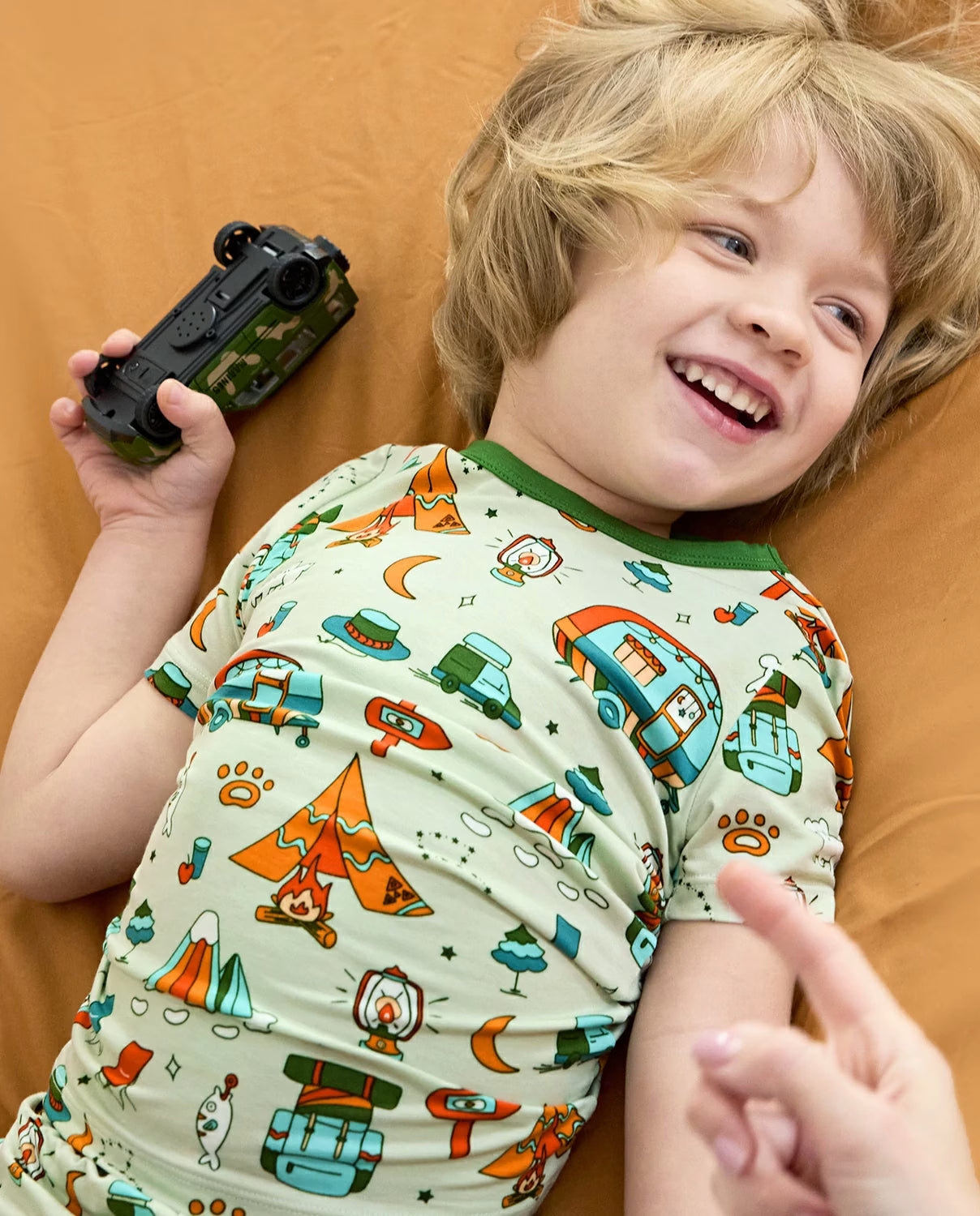 Tiny Campers Short Two-Piece Pajama Set, tiny campers bamboo short two piece pjs lifestyle 02