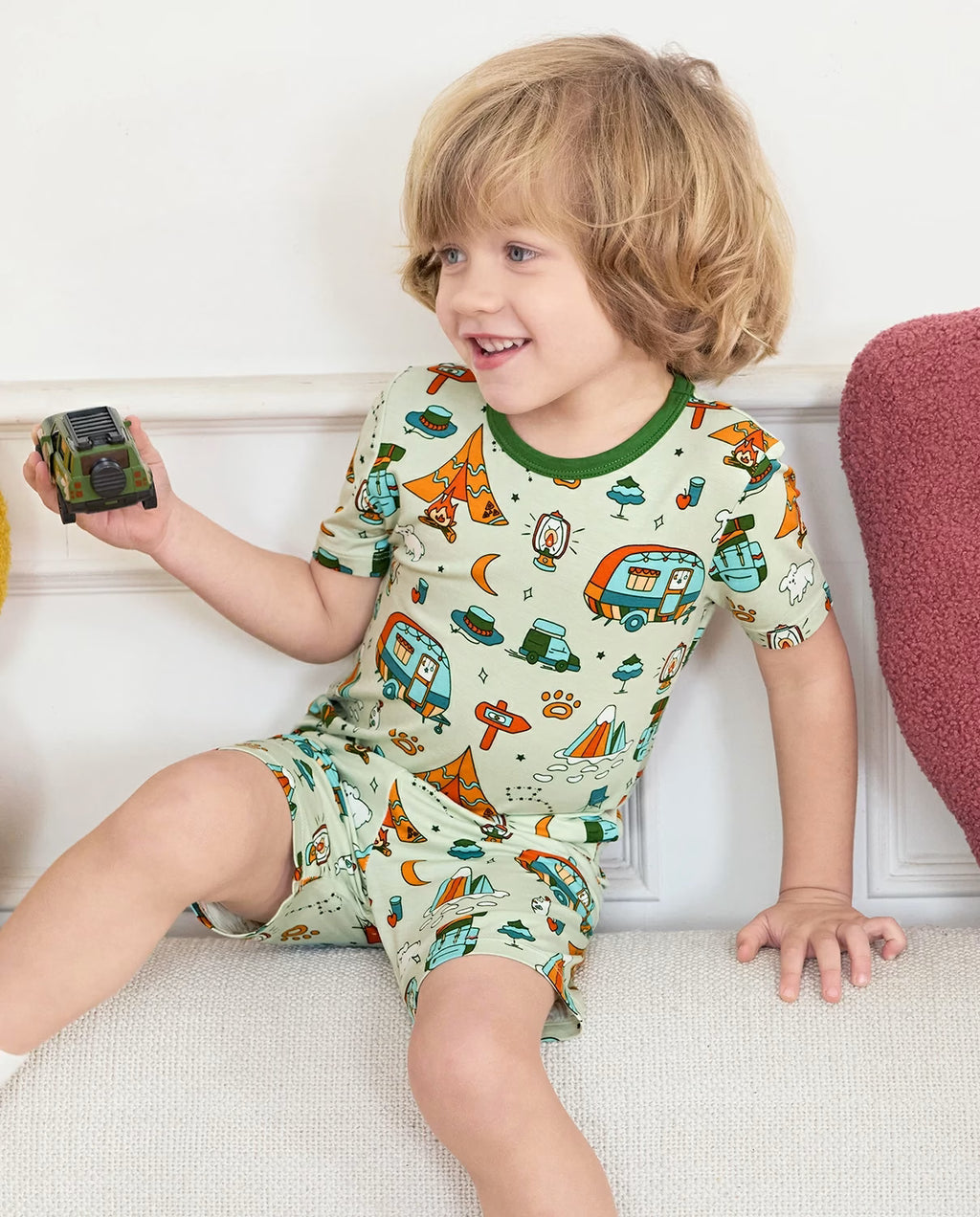 Tiny Campers Short Two-Piece Pajama Set, tiny campers bamboo short two piece pjs lifestyle 03
