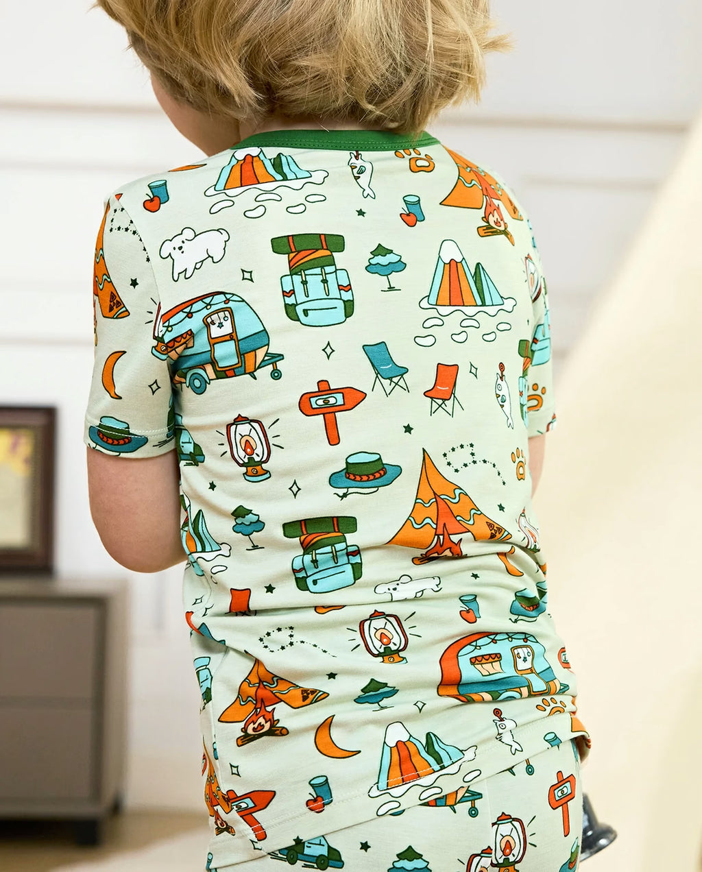 Tiny Campers Short Two-Piece Pajama Set, tiny campers bamboo short two piece pjs lifestyle 04