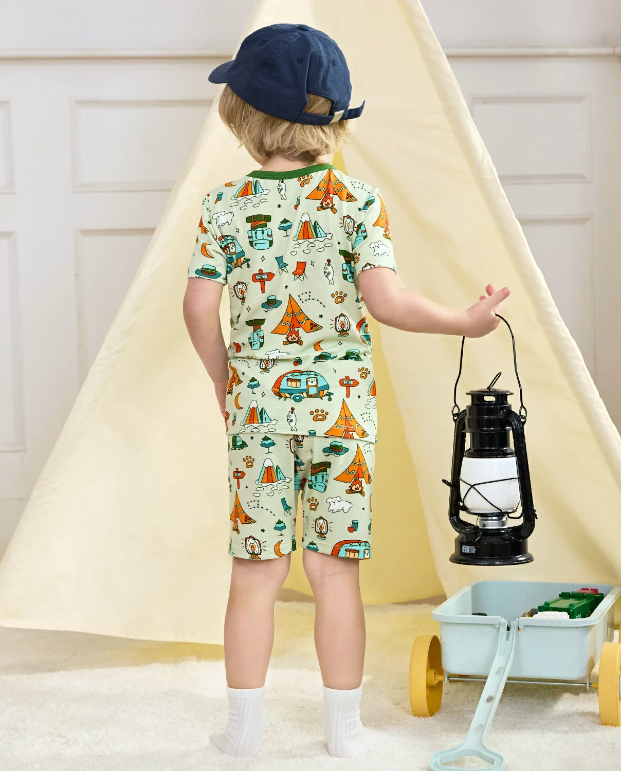 Tiny Campers Short Two-Piece Pajama Set, tiny campers bamboo short two piece pjs lifestyle 05
