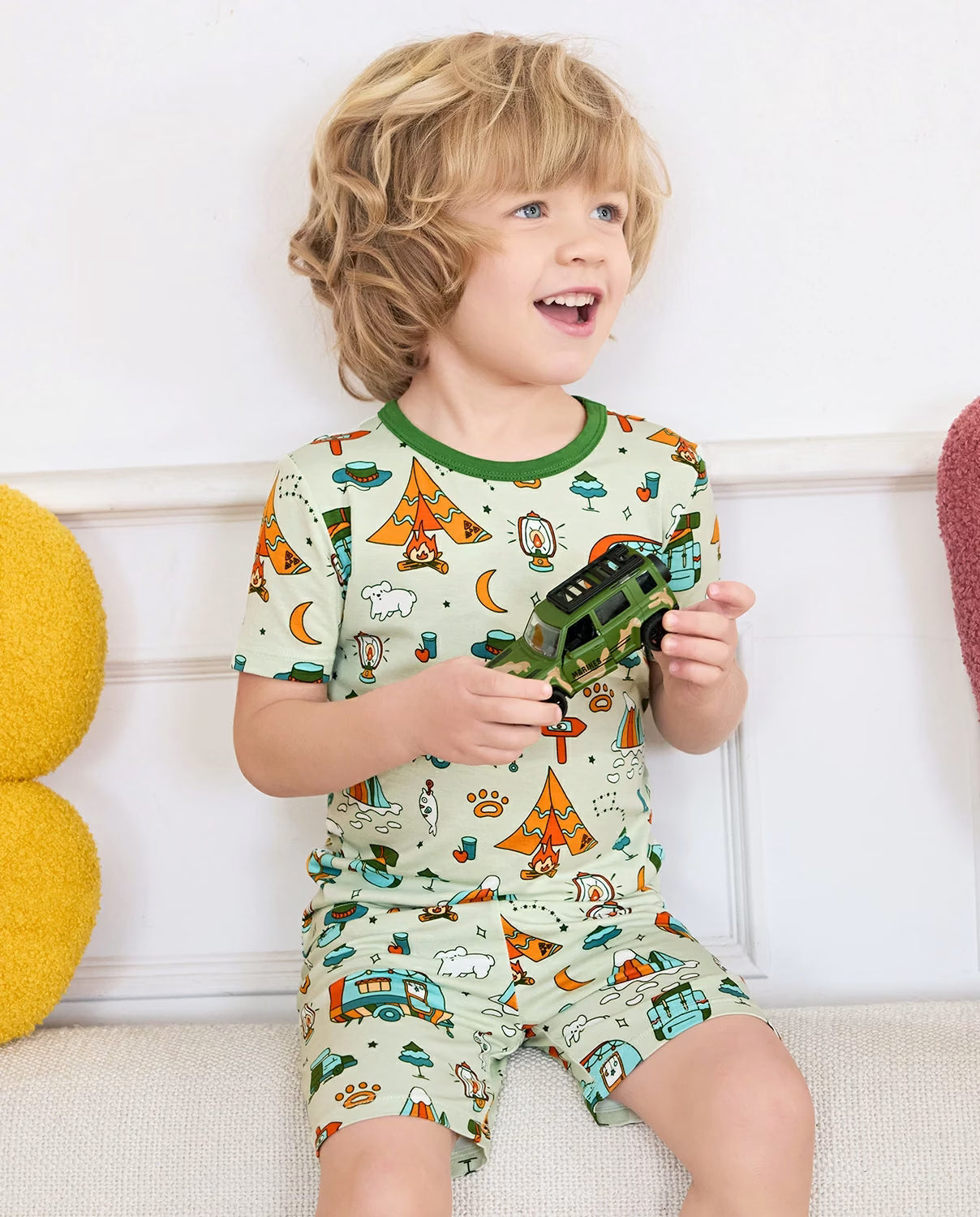 Tiny Campers Short Two-Piece Pajama Set, tiny campers bamboo short two piece pjs lifestyle 07