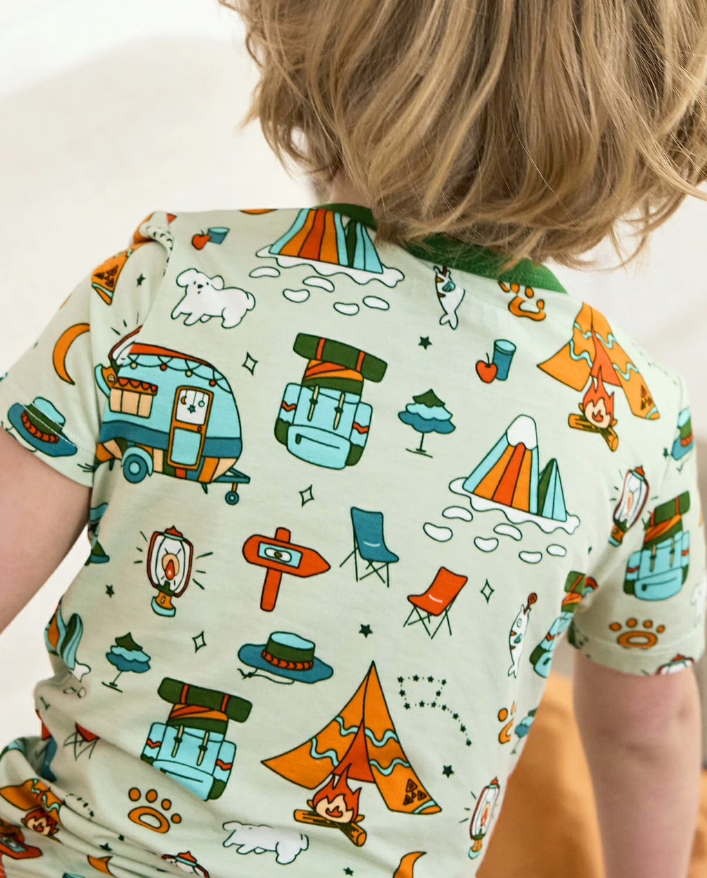 Tiny Campers Short Two-Piece Pajama Set, tiny campers bamboo short two piece pjs lifestyle 08