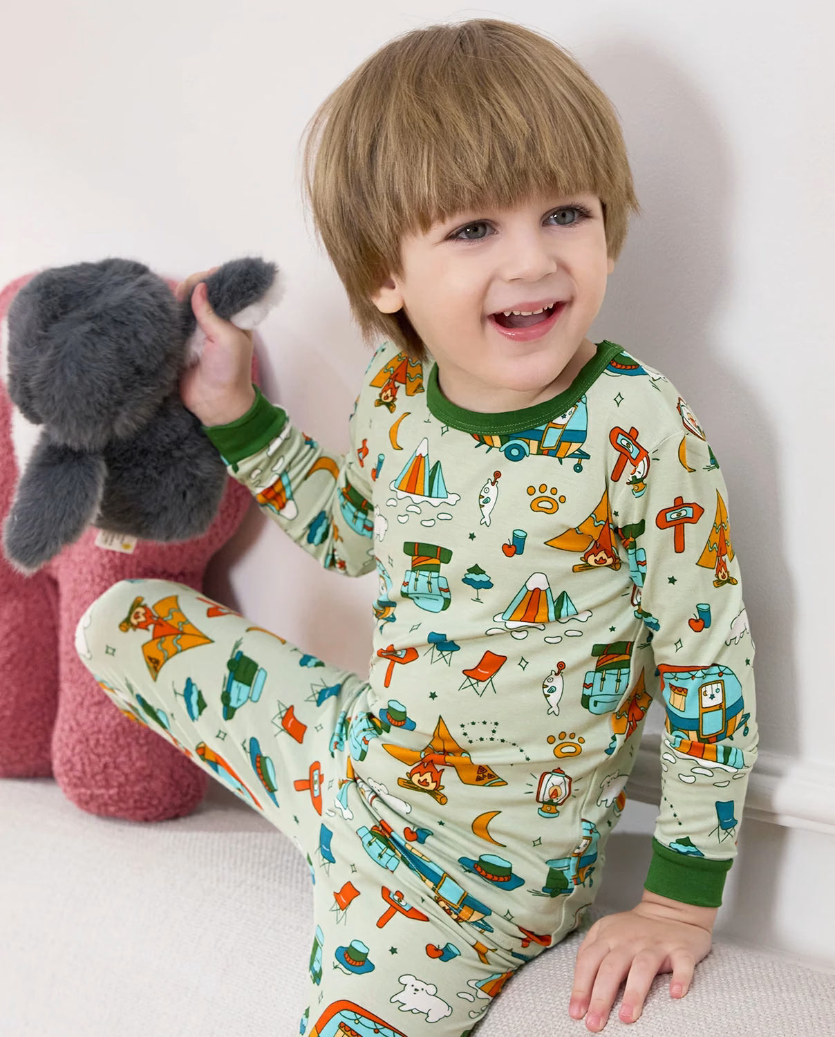 Tiny Campers Long Two-Piece Pajama Set, tiny campers bamboo two piece pjs lifestyle 3