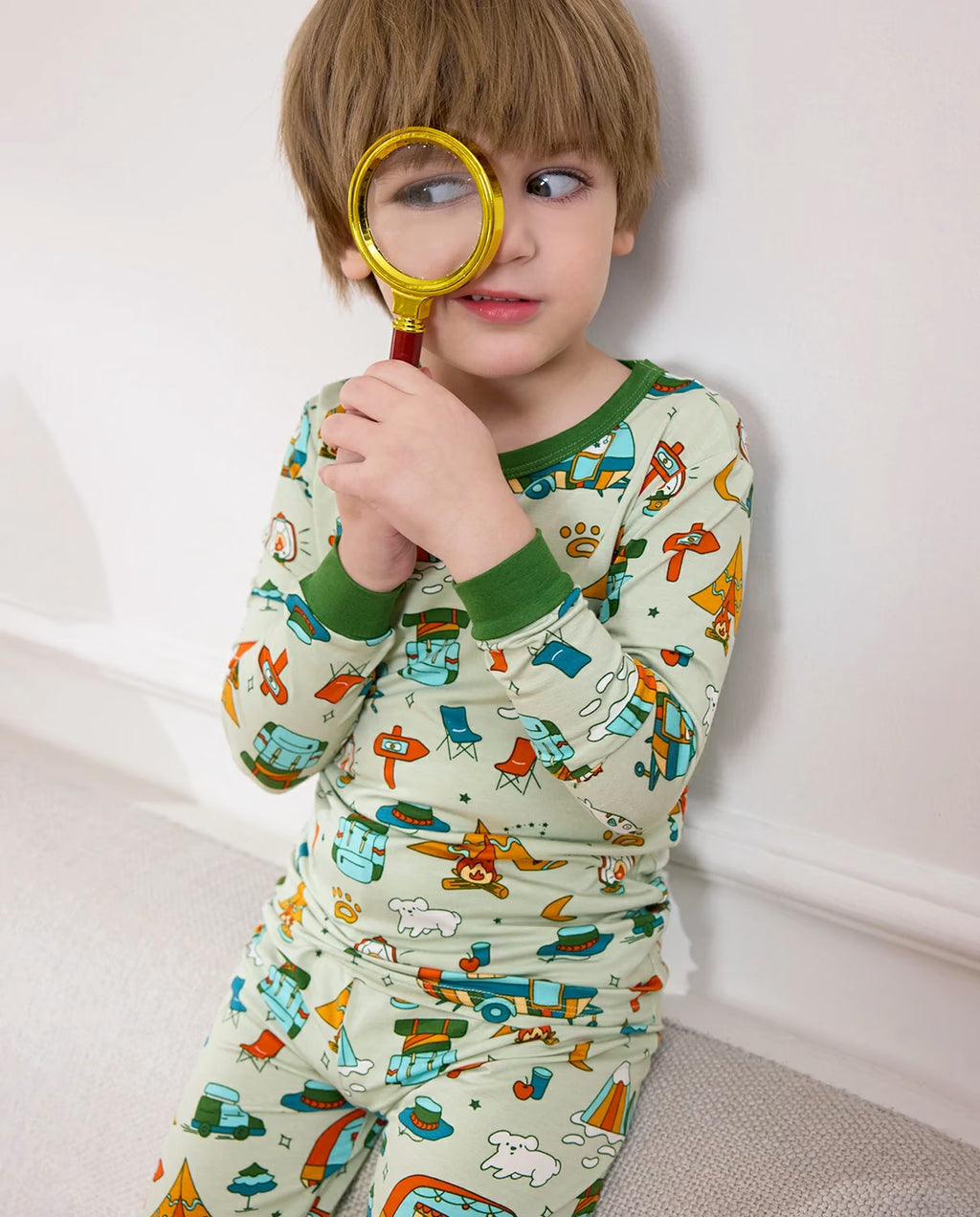 Tiny Campers Long Two-Piece Pajama Set, tiny campers bamboo two piece pjs lifestyle 8