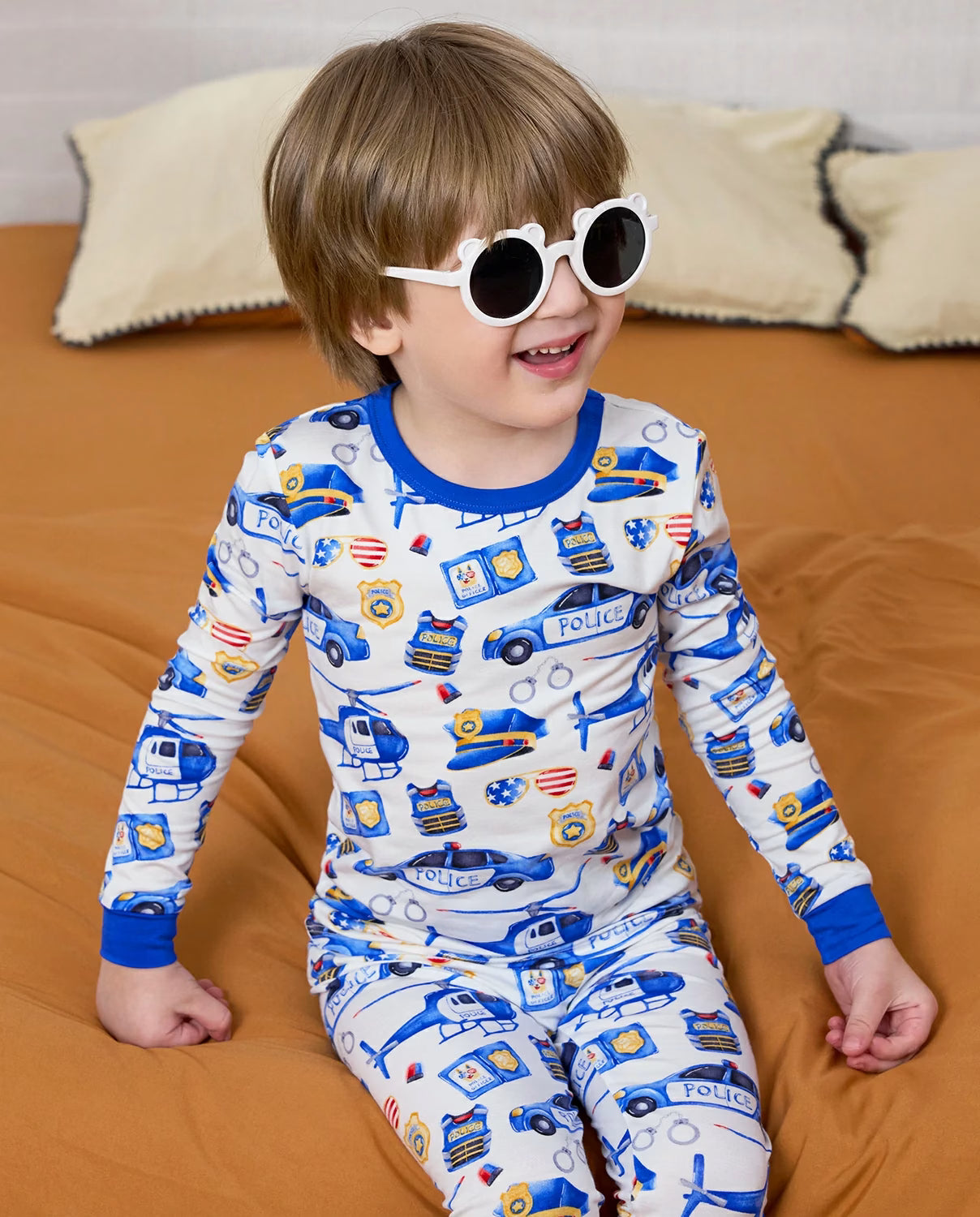 Tiny Officer Long Two-Piece Pajama Set, tiny officer bamboo long two piece pjs lifestyle 01