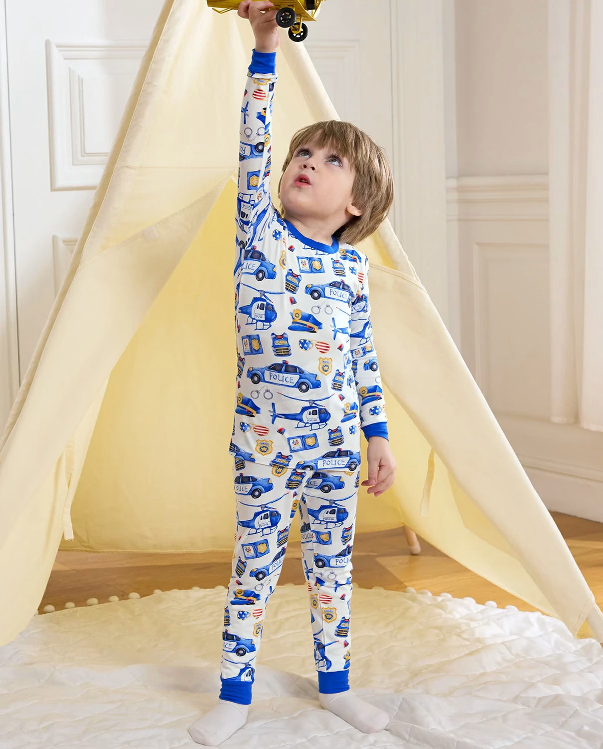 Tiny Officer Long Two-Piece Pajama Set, tiny officer bamboo long two piece pjs lifestyle 03