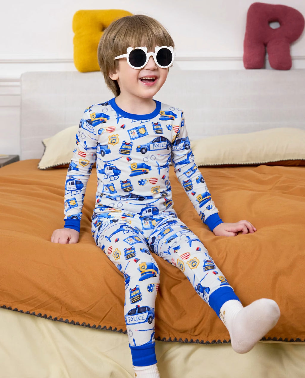 Tiny Officer Long Two-Piece Pajama Set, tiny officer bamboo long two piece pjs lifestyle 05