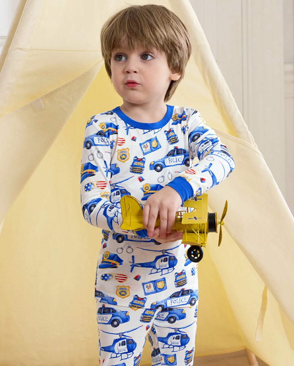 Tiny Officer Long Two-Piece Pajama Set, tiny officer bamboo long two piece pjs lifestyle 06