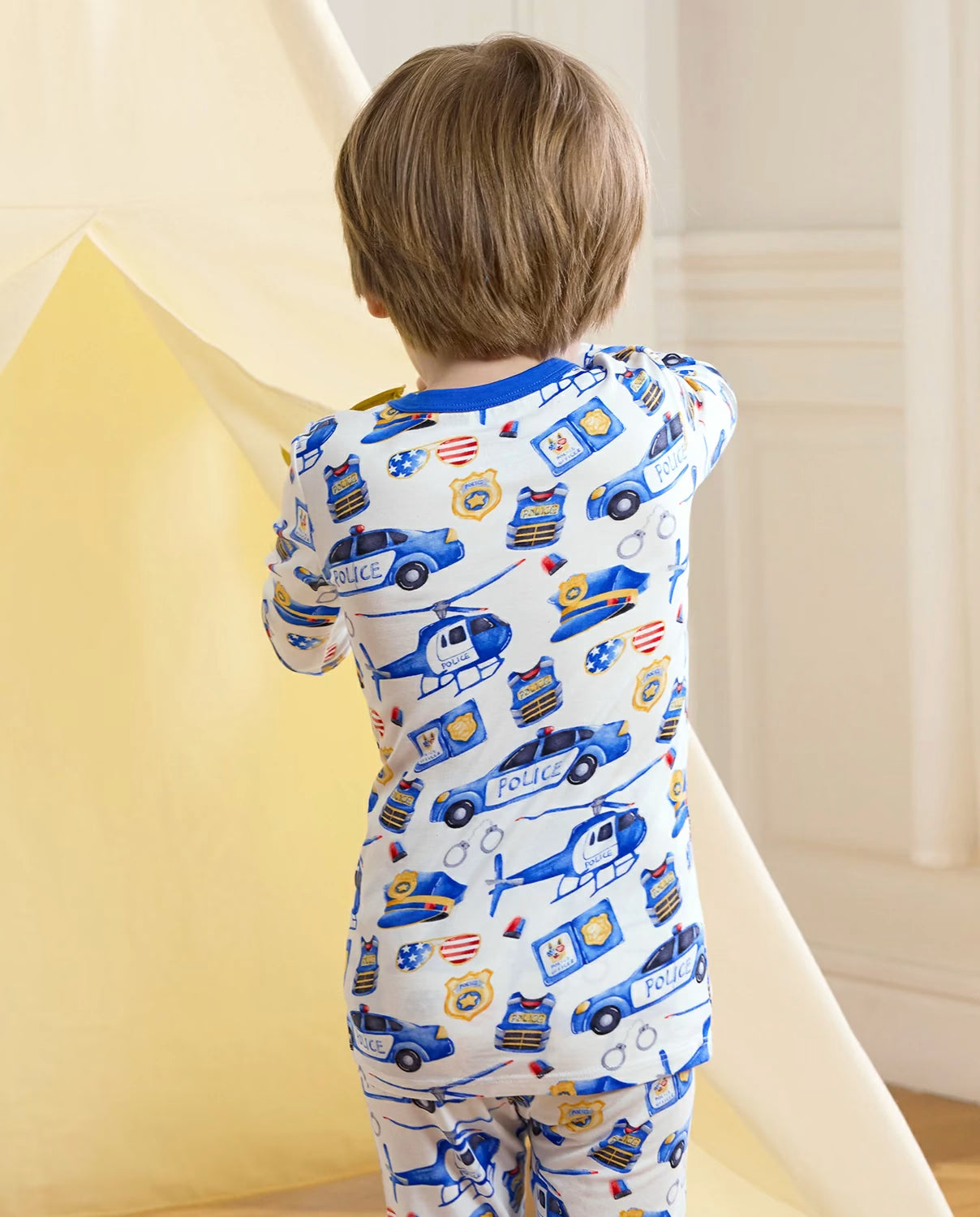 Tiny Officer Long Two-Piece Pajama Set, tiny officer bamboo long two piece pjs lifestyle 07