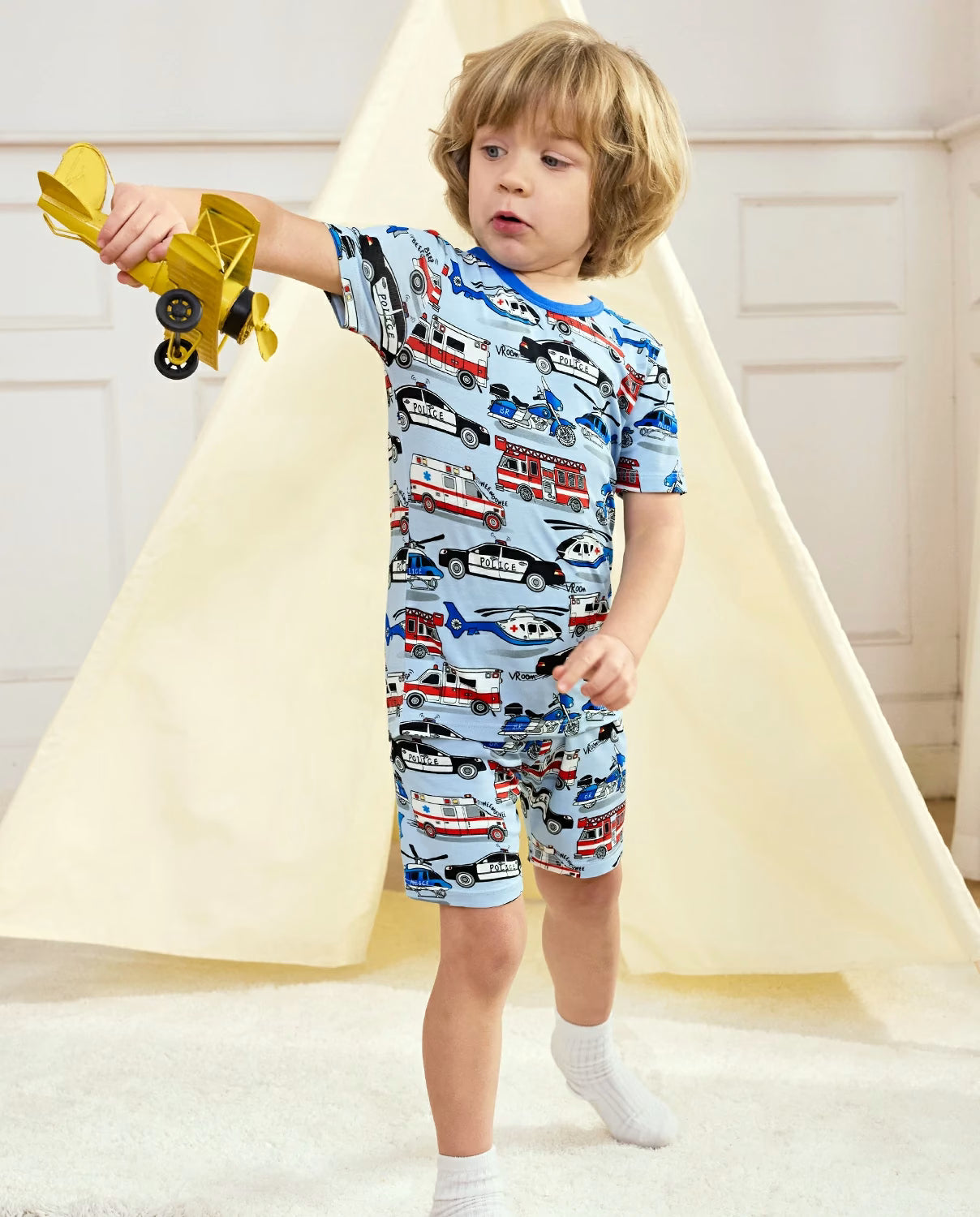 Tiny Responders Short Two-Piece Pajama Set, tiny responders bamboo short two piece pjs lifestyle 03