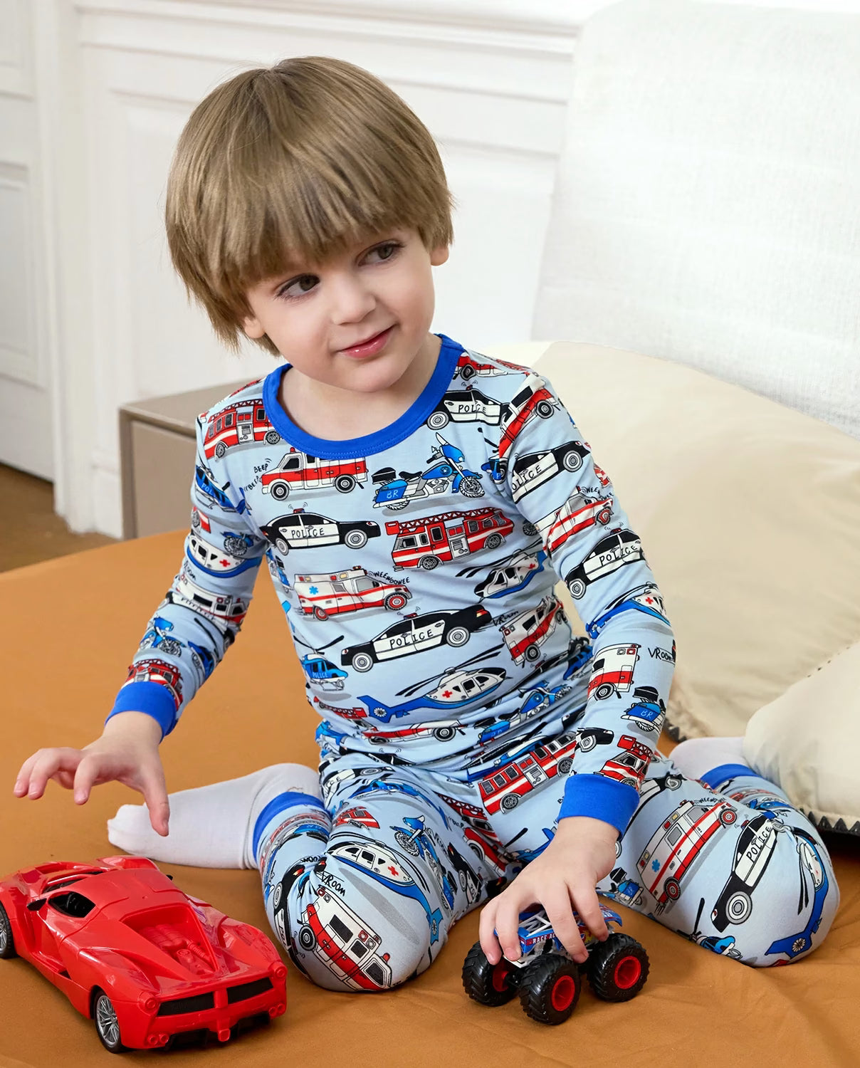 Tiny Responders Long Two-Piece Pajama Set, tiny responders club bamboo two piece pjs lifestyle 1