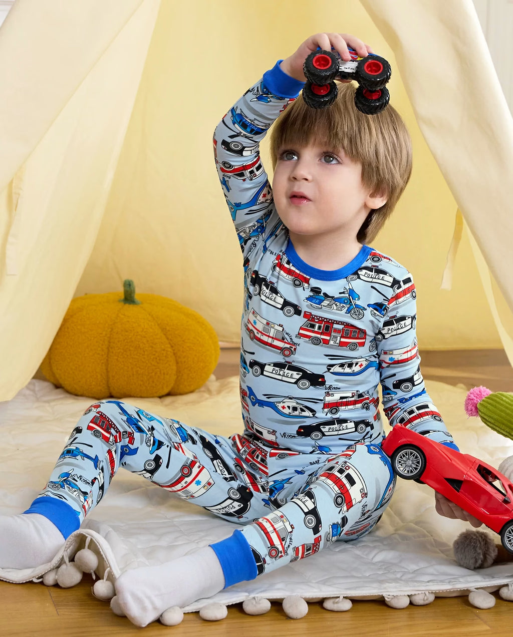Tiny Responders Long Two-Piece Pajama Set, tiny responders club bamboo two piece pjs lifestyle 3