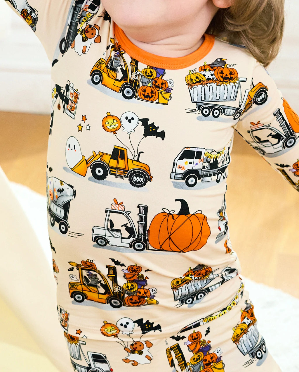 Trick Trucks Long Two-Piece Pajama Set - close-up of the truck print pajama top