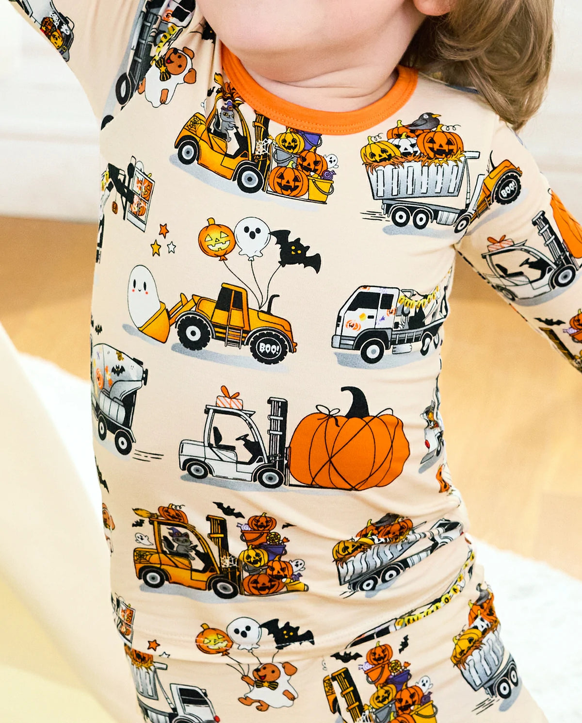 Trick Trucks Long Two-Piece Pajama Set - close-up of the truck print pajama top