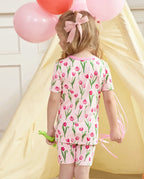 Tulip Garden Short Two-Piece Pajama Set, tulip garden bamboo short two piece pjs lifestyle 03