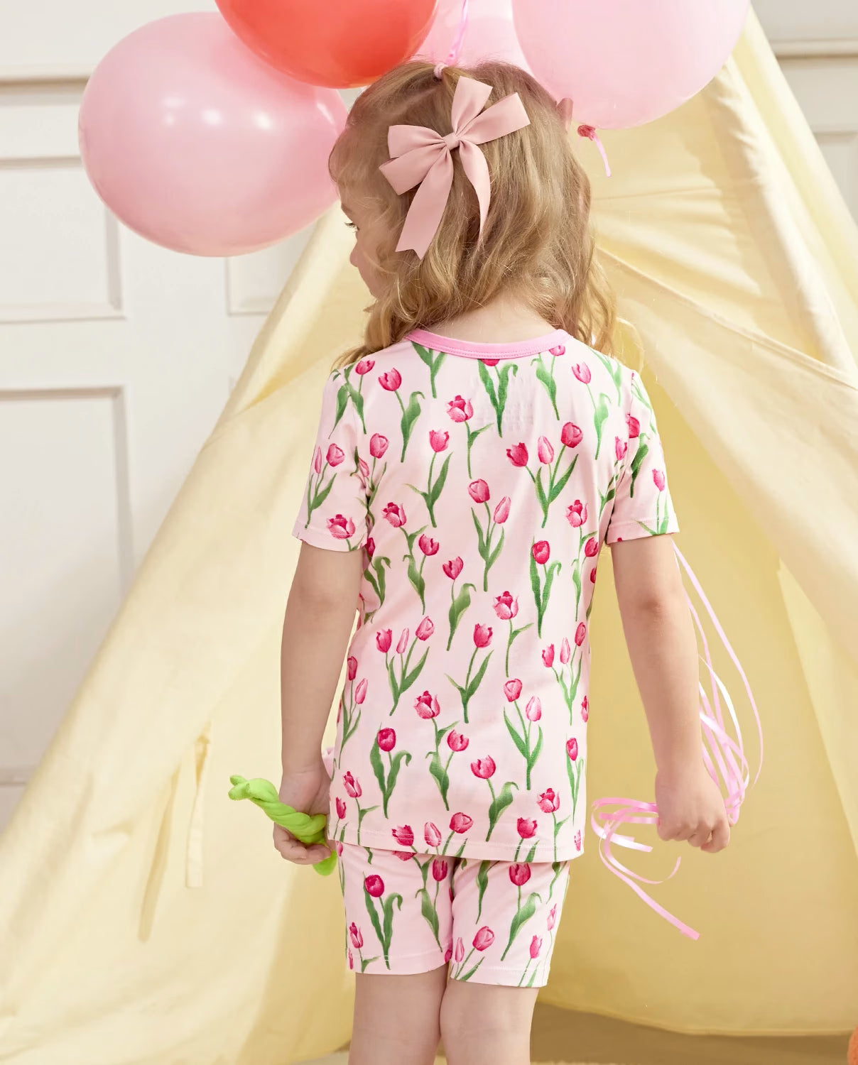 Tulip Garden Short Two-Piece Pajama Set, tulip garden bamboo short two piece pjs lifestyle 03