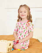 Tulip Garden Short Two-Piece Pajama Set, tulip garden bamboo short two piece pjs lifestyle 04