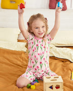 Tulip Garden Short Two-Piece Pajama Set, tulip garden bamboo short two piece pjs lifestyle 07