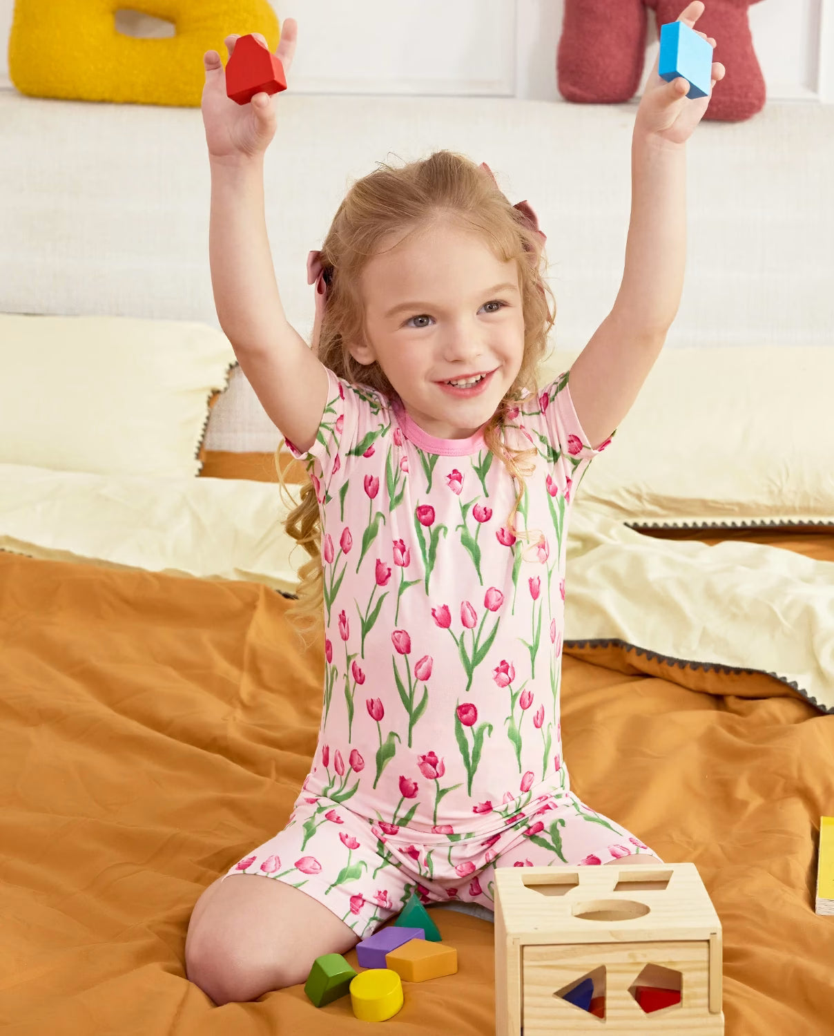 Tulip Garden Short Two-Piece Pajama Set, tulip garden bamboo short two piece pjs lifestyle 07