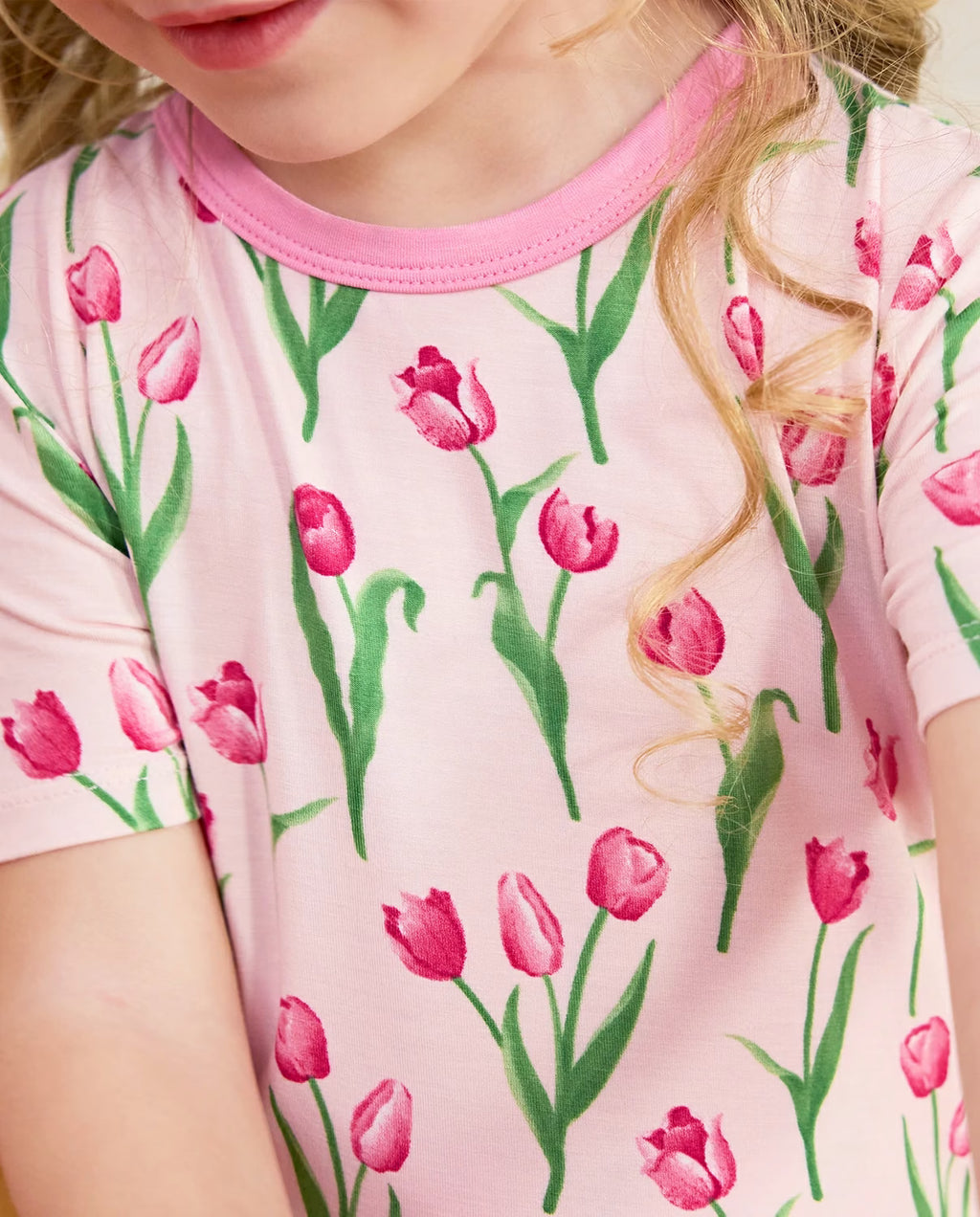 Tulip Garden Short Two-Piece Pajama Set, tulip garden bamboo short two piece pjs lifestyle 10