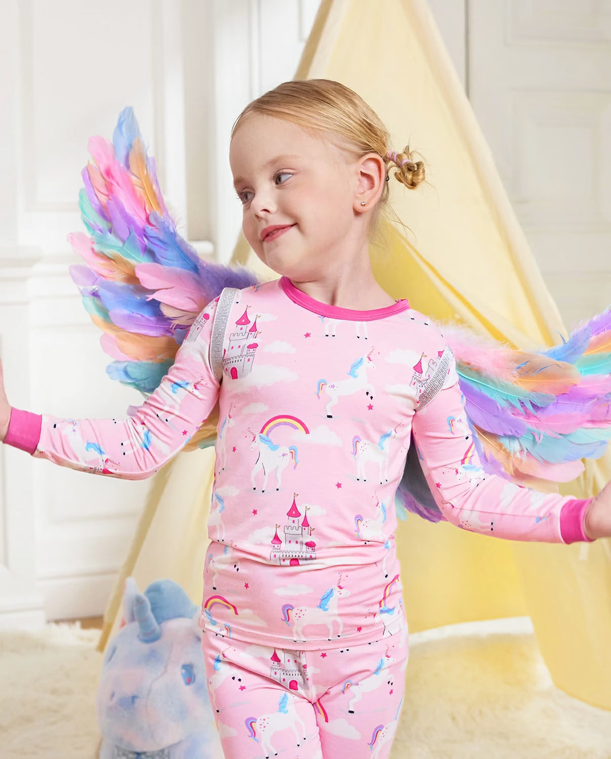 Uni Glow Long Two-Piece Pajama Set, uni glow bamboo long two piece pjs lifestyle 07
