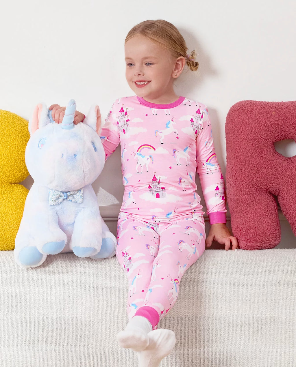 Uni Glow Long Two-Piece Pajama Set, uni glow bamboo long two piece pjs lifestyle 11