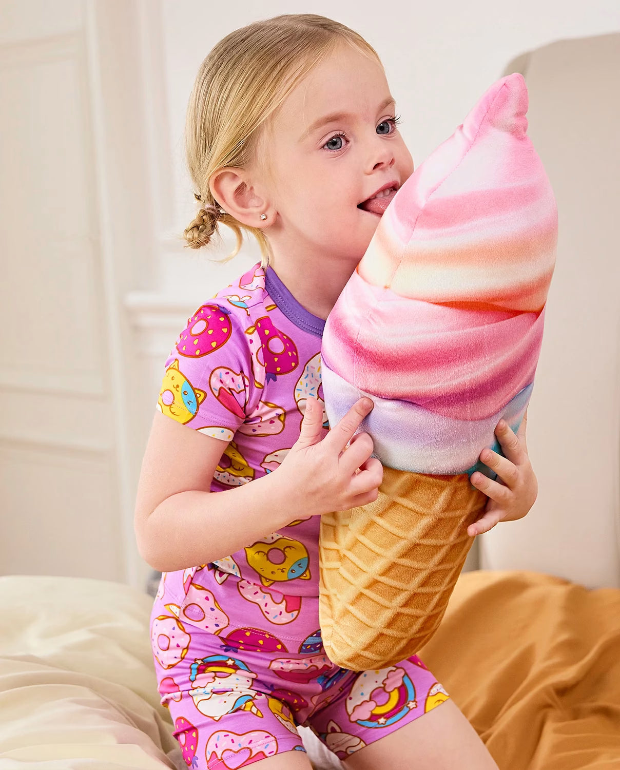 Unicorn Donuts Short Two-Piece Pajama Set, unicorn donuts bamboo short two piece pjs lifestyle 06