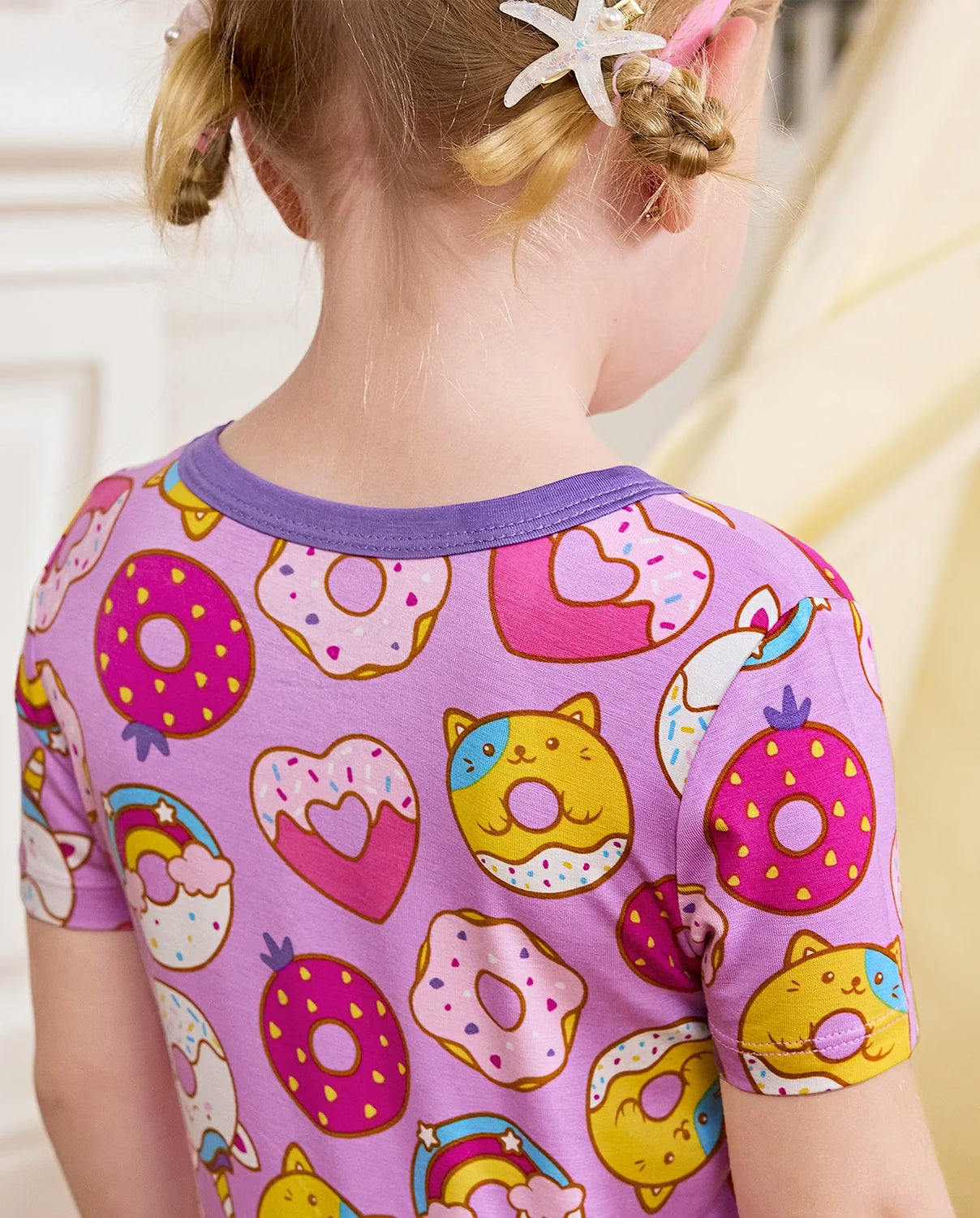 Unicorn Donuts Short Two-Piece Pajama Set, unicorn donuts bamboo short two piece pjs lifestyle 10