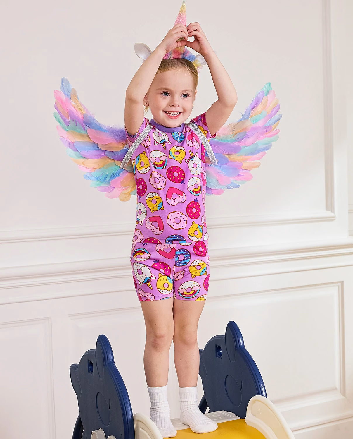 Unicorn Donuts Short Two-Piece Pajama Set, unicorn donuts bamboo short two piece pjs lifestyle 11
