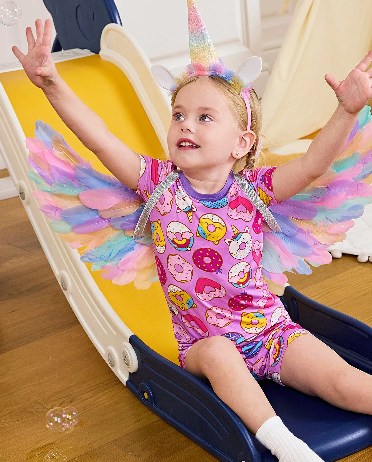 Unicorn Donuts Short Two-Piece Pajama Set, unicorn donuts bamboo short two piece pjs lifestyle 12