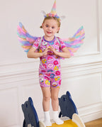 Unicorn Donuts Short Two-Piece Pajama Set, unicorn donuts bamboo short two piece pjs lifestyle 14