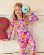 Unicorn Donuts Long Two-Piece Pajama Set, unicorn donuts bamboo two piece pjs lifestyle 2
