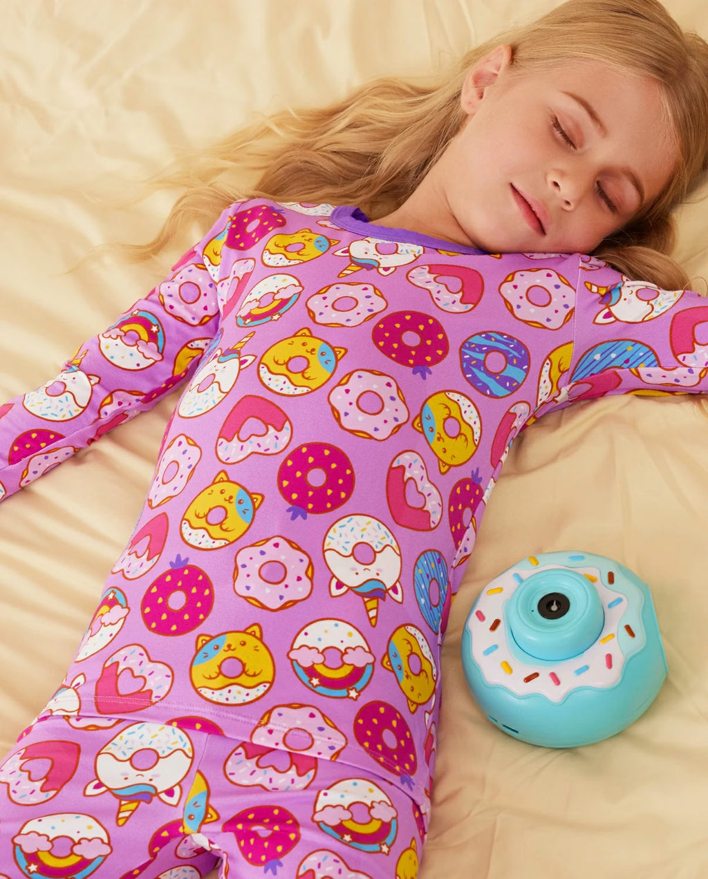 Unicorn Donuts Long Two-Piece Pajama Set, unicorn donuts bamboo two piece pjs lifestyle 5