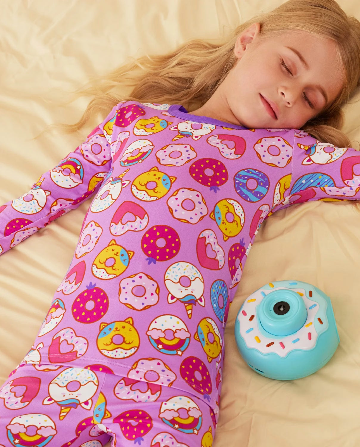 Unicorn Donuts Long Two-Piece Pajama Set, unicorn donuts bamboo two piece pjs lifestyle 5