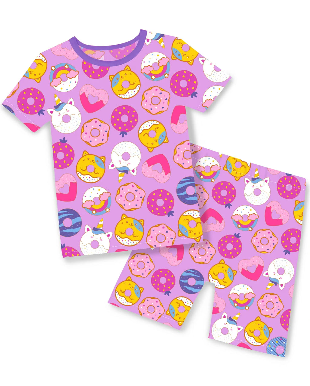 Unicorn Donuts Short Two-Piece Pajama Set, unicorn donuts short two piece pajama set main