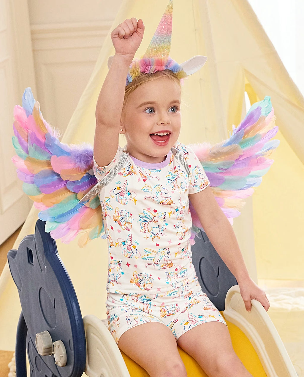 Unicorn Fireworks Short Two-Piece Pajama Set, unicorn fireworks bamboo short two piece pjs lifestyle 03