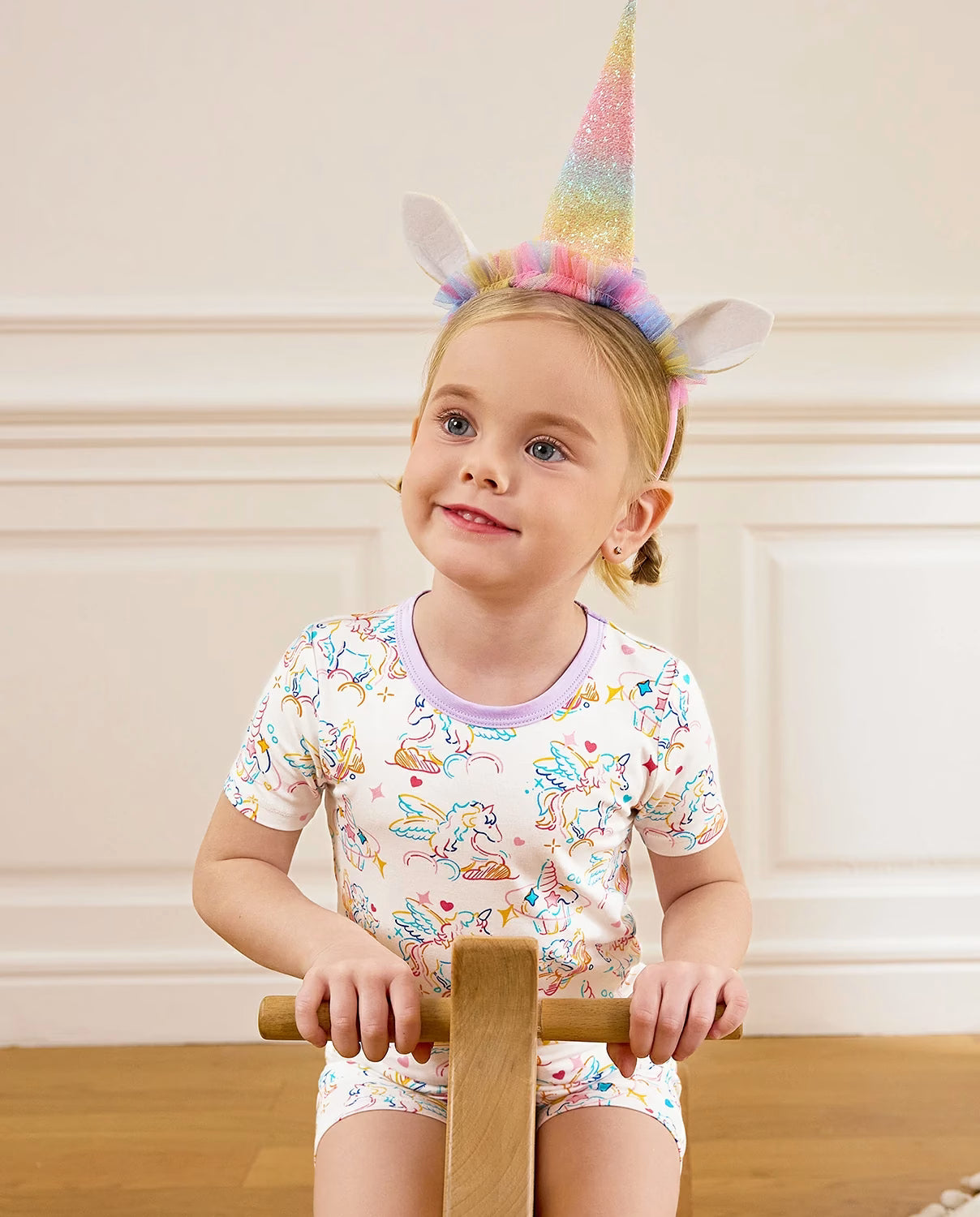 Unicorn Fireworks Short Two-Piece Pajama Set, unicorn fireworks bamboo short two piece pjs lifestyle 05