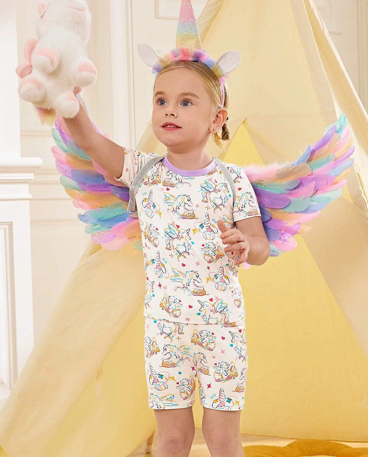 Unicorn Fireworks Short Two-Piece Pajama Set, unicorn fireworks bamboo short two piece pjs lifestyle 07