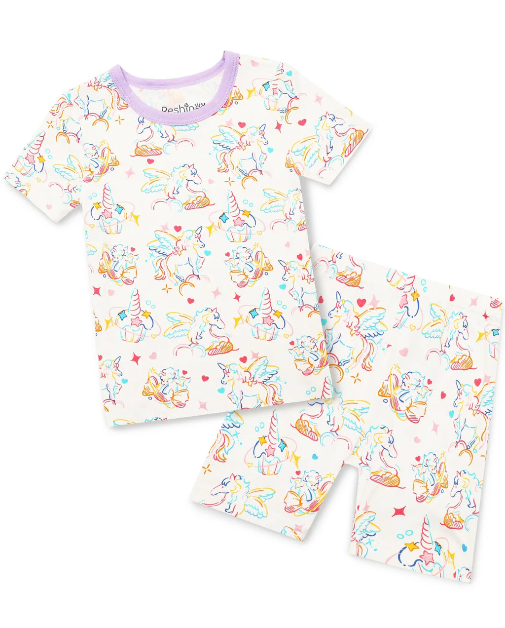 Unicorn Fireworks Short Two-Piece Pajama Set, unicorn fireworks short two piece pajama set main