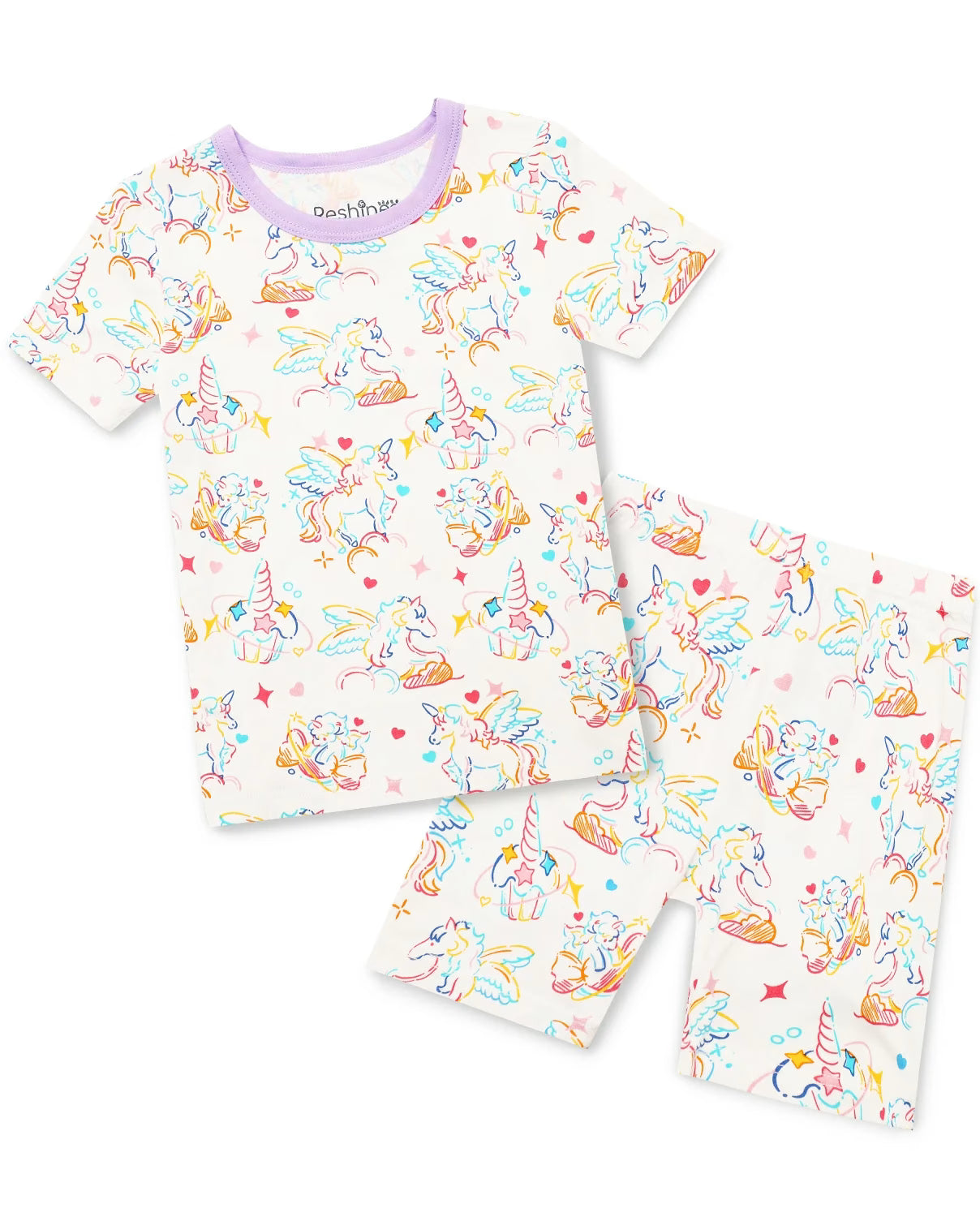 Unicorn Fireworks Short Two-Piece Pajama Set, unicorn fireworks short two piece pajama set main