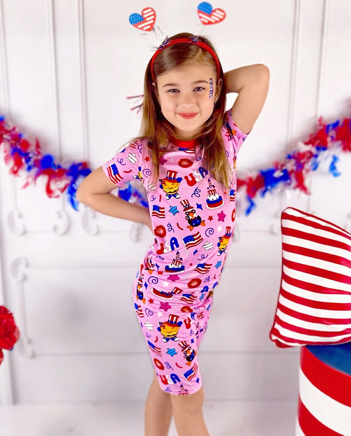 USA Party Short Two-Piece Pajama Set, usa party bamboo short two piece pjs lifestyle 02