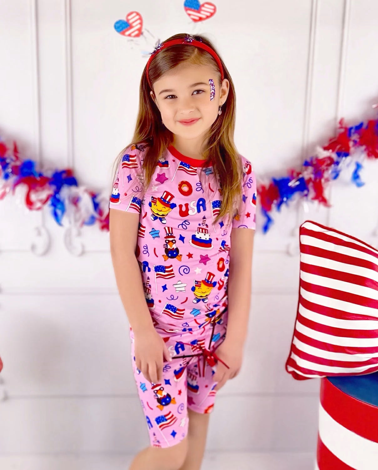 USA Party Short Two-Piece Pajama Set, usa party bamboo short two piece pjs lifestyle 03