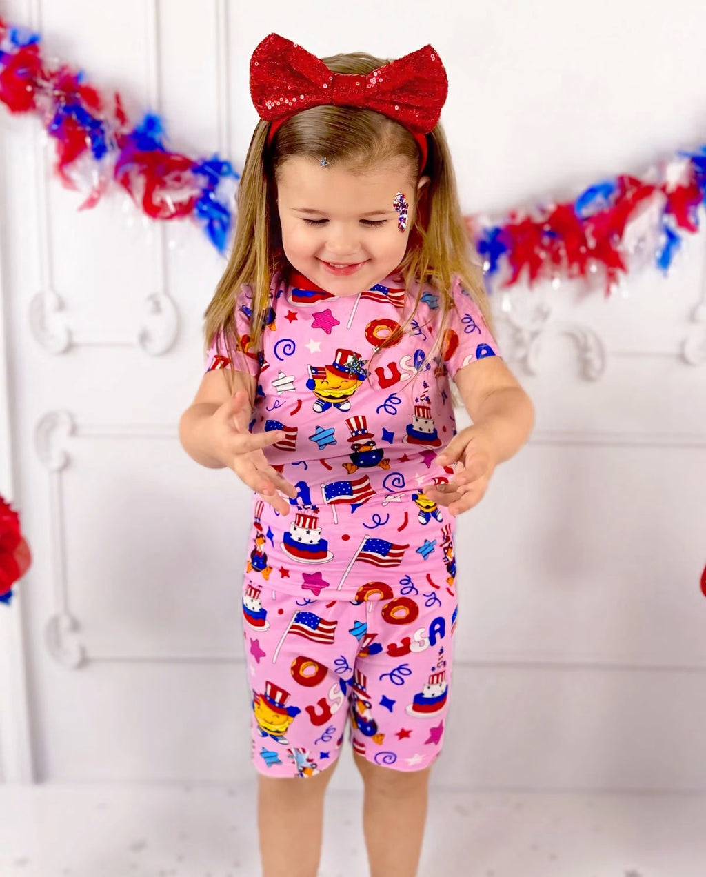 USA Party Short Two-Piece Pajama Set, usa party bamboo short two piece pjs lifestyle 06