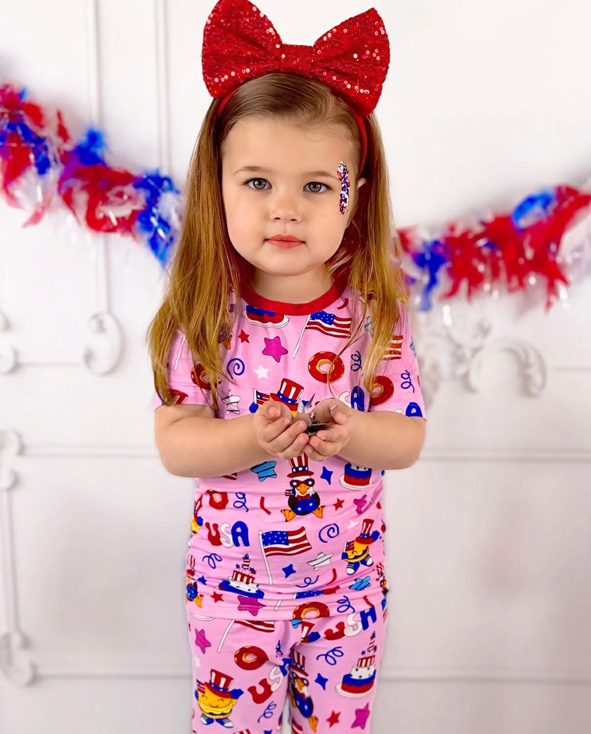 USA Party Short Two-Piece Pajama Set, usa party bamboo short two piece pjs lifestyle 07