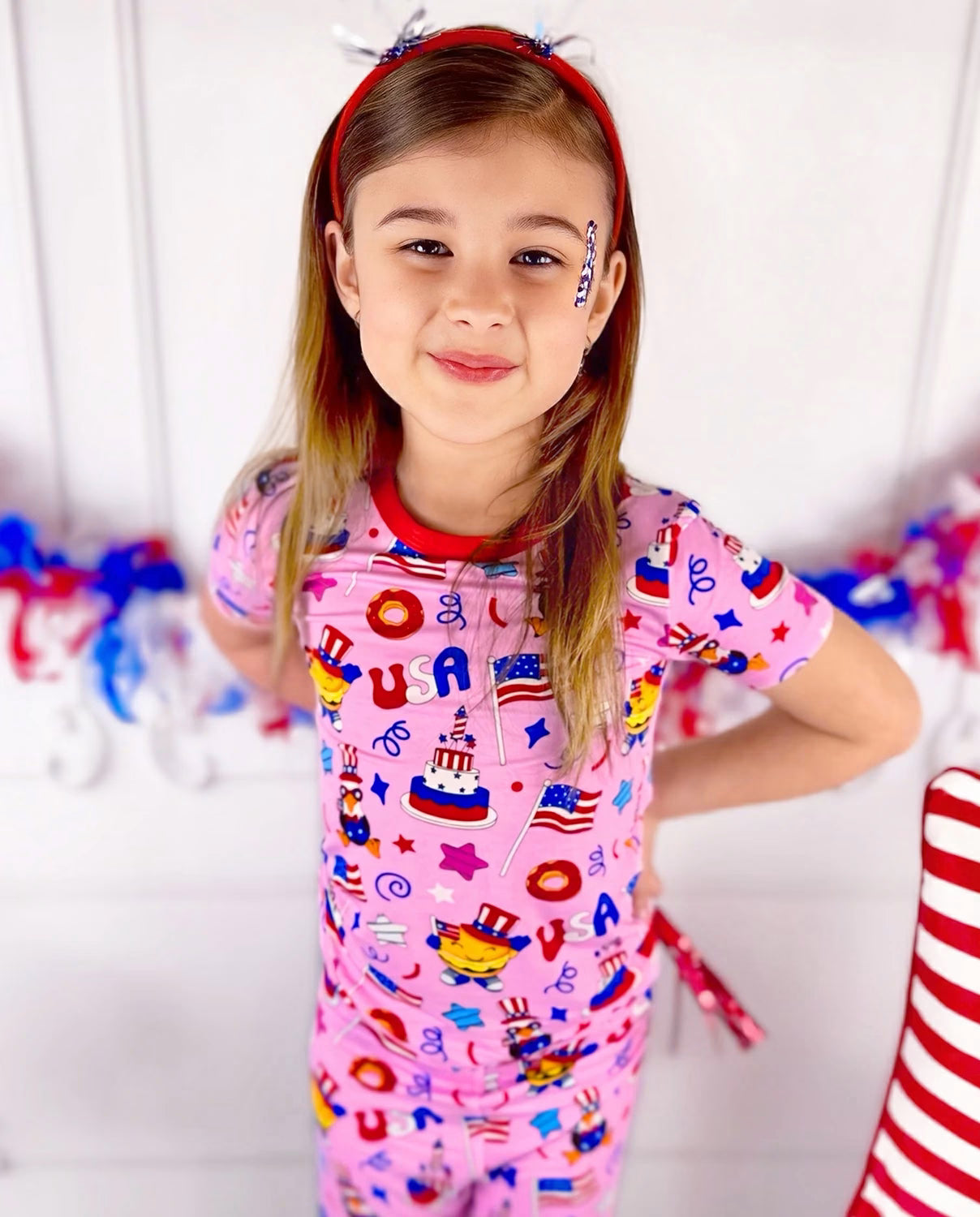 USA Party Short Two-Piece Pajama Set, usa party bamboo short two piece pjs lifestyle 09