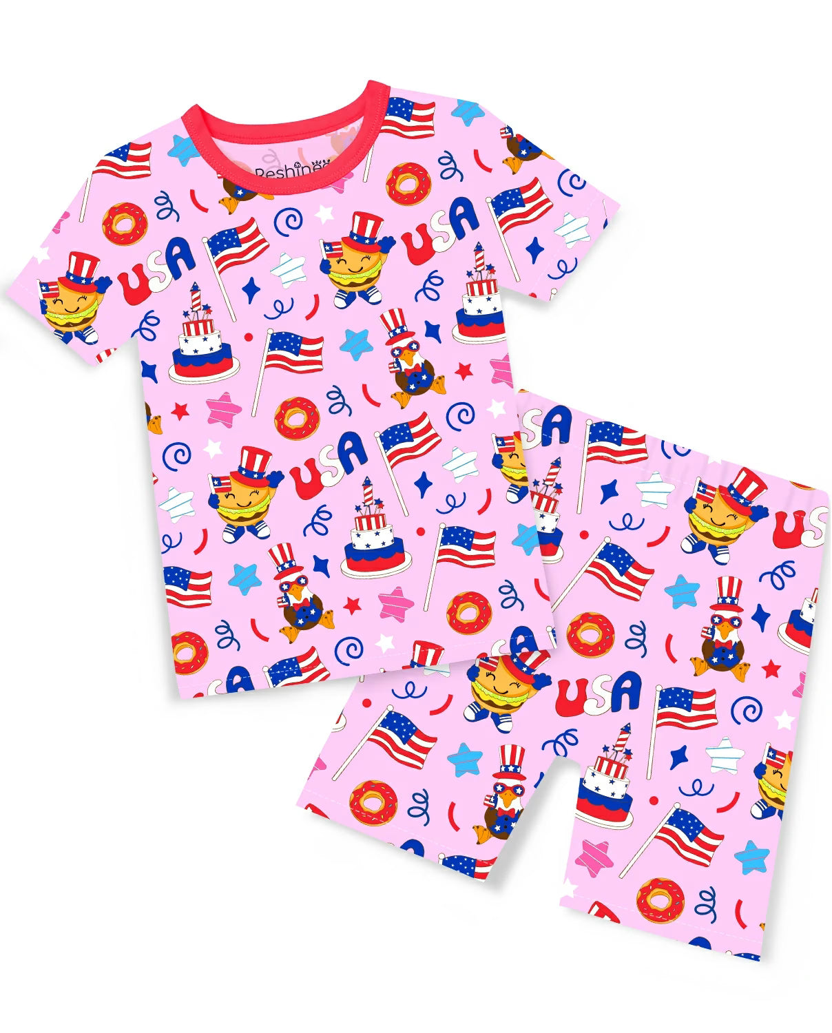 USA Party Short Two-Piece Pajama Set, usa party bamboo short two piece pjs main