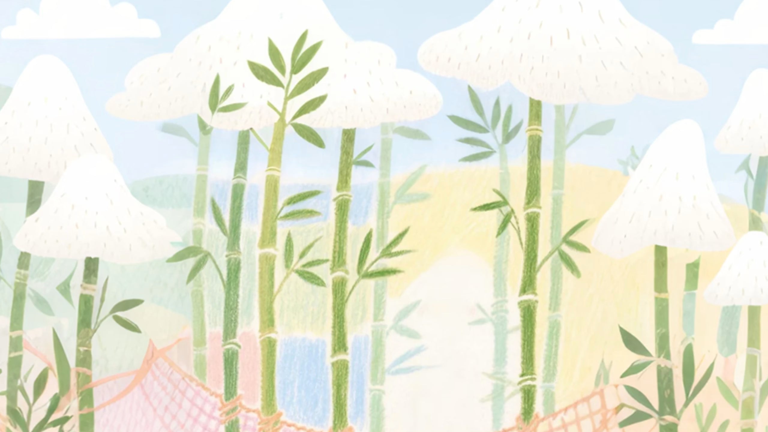 Illustrated bamboo forest representing the journey from bamboo to fabric