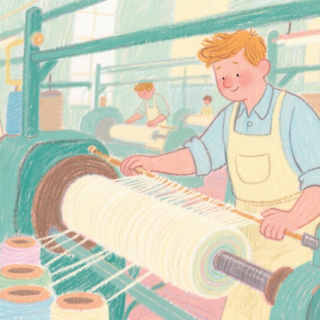 Illustration of bamboo fibers being spun into fabric
